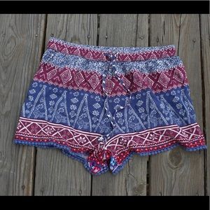 Hollister Boho Print Soft Red & Blue Shorts
